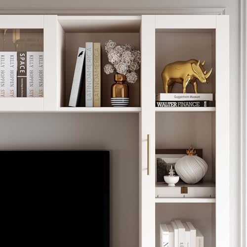 Entertainment Wall Unit, 4-Piece TV Stand with Bookshelves, White O526579