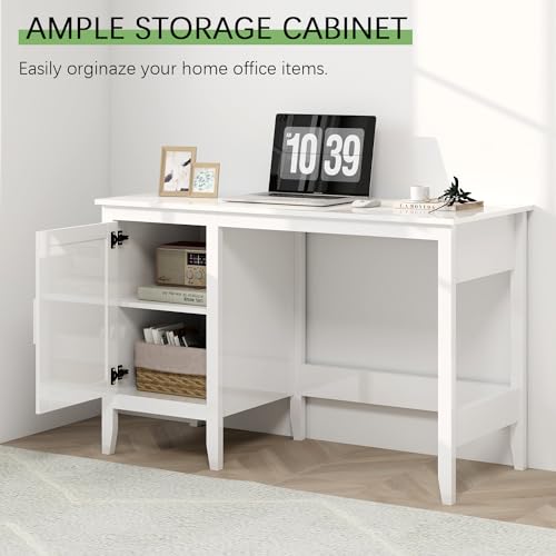47" Executive Desk with Drawers and Cabinet, White O616066