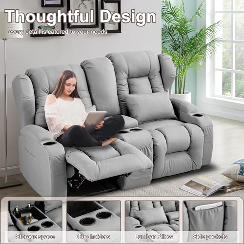 Loveseat Recliner Sofa with Console and Cup Holders, Beige Y4706