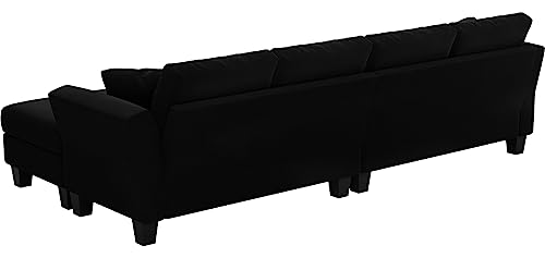 Belffin Velvet Sectional Couch L Shaped Sofa with Chaise, Black O54126