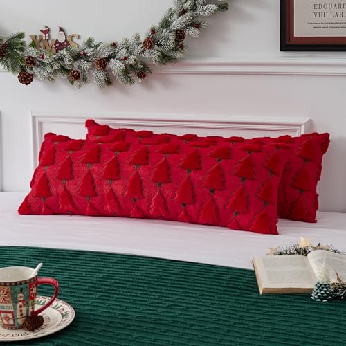 UGASA Star Christmas Decorative Pillow Covers 18x18 Inch Set of 2 Dark Green Q9265