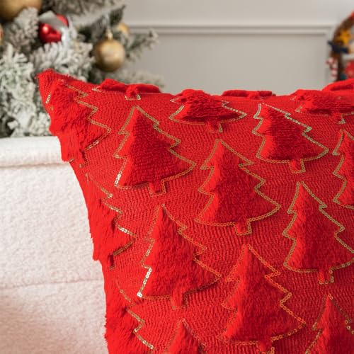UGASA Star Christmas Decorative Pillow Covers 18x18 Inch Set of 2 Dark Green Q9265