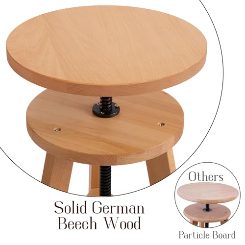 Height Adjustable Solid Beech Wood Artist Stool, Swivel Drafting Stool for Studio T51822