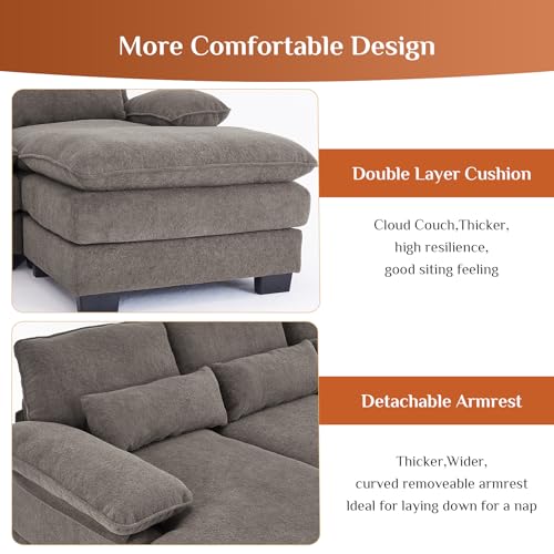 OUYESSIR 114" U-Shape Sectional Sofa with Ottoman & Pillows, Beige White K996625
