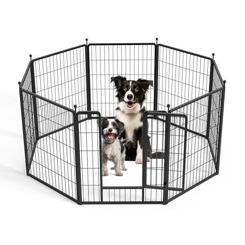 HealSmart Dog Playpen Indoor 32" Height 8 Panels for Small/Medium Dogs, Black J454