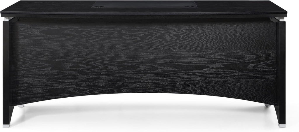 ZURI Modern Washington Black Oak Wood Desk with Leather Writing Pad C69776
