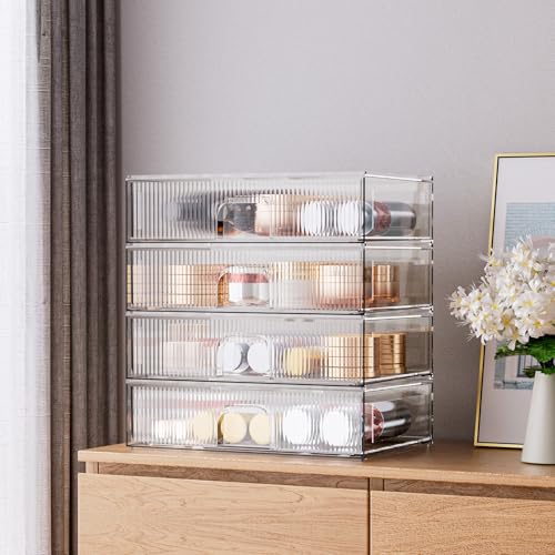 ZHIAI 3 Pack Clear Stackable Acrylic Cosmetic Organizer with Drawers N472