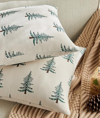 Christmas Pillow Covers Set of 2, 18x18 Inch, Green Winter Tree Print Z3499