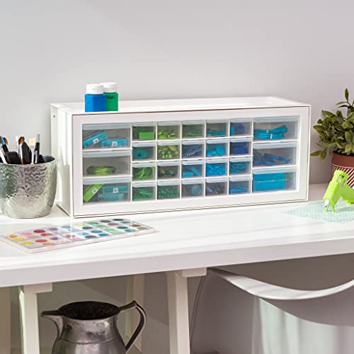 IRIS USA Plastic Drawer Storage Organizer, 24-Drawer Cabinet, White L6685