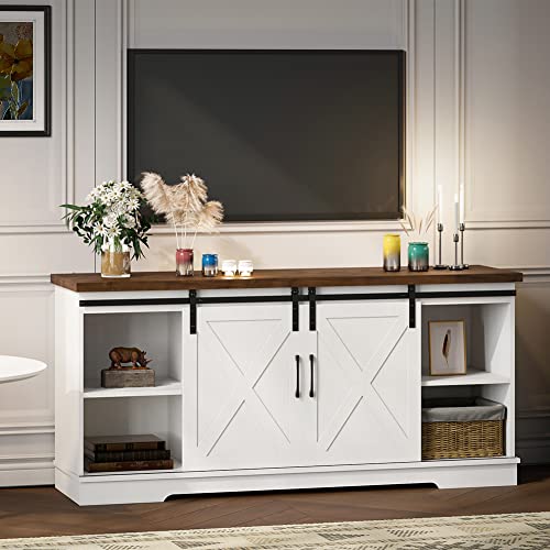 IDEALHOUSE Farmhouse TV Stand for 65 Inch TV with Storage and Shelves, White B5642