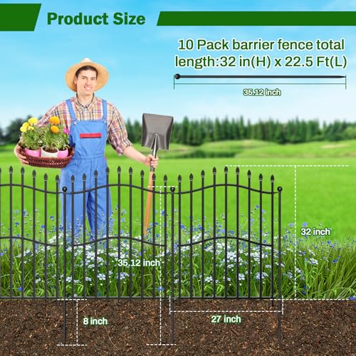 8 Panels Tall No Dig Garden Fence 40in H x 18ft L Rustproof Metal Barrier H7450