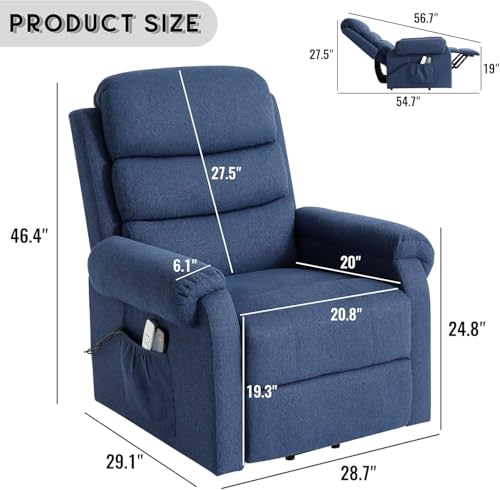 Power Lift Recliner Chair for Elderly with Heat and Massage, Dark Blue Y6453