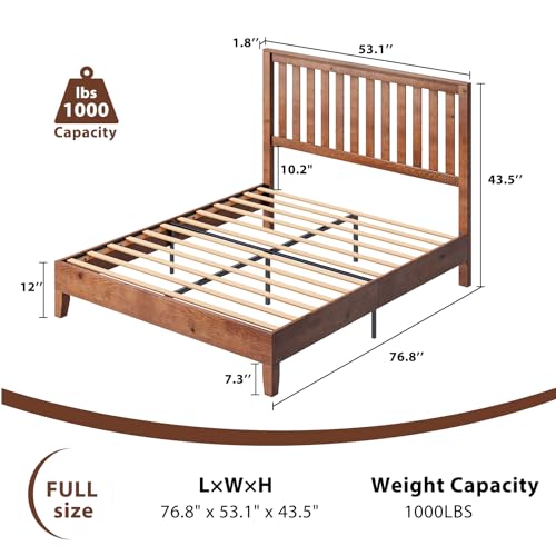 Solid Wood Bed Frame with Headboard, Walnut W144