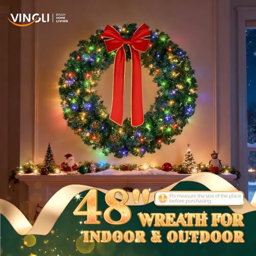VINGLI 48 Inch Pre-lit Artificial Christmas Wreath with 150 LED Lights T885