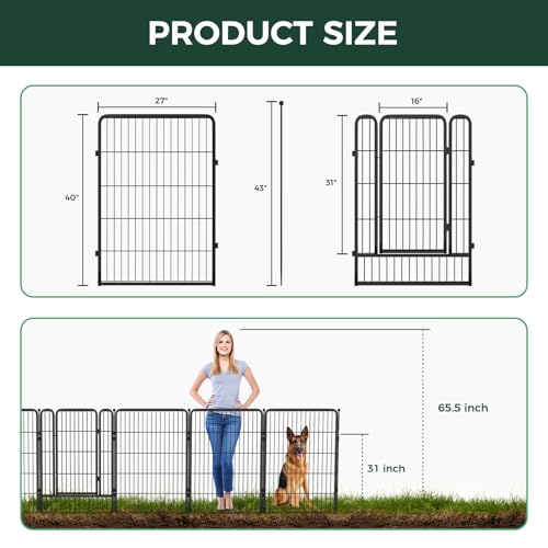 FXW Garden Fence 40in x 36ft, 16 Panels Decorative Metal Dog Fence for Yard, Black J952