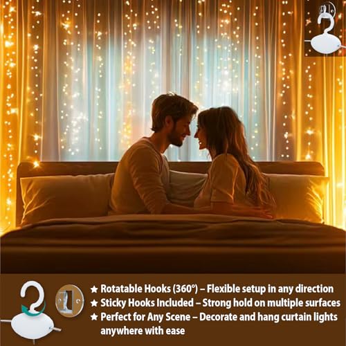 600LED Curtain Lights for Bedroom, Warm White, 8 Modes Y367582