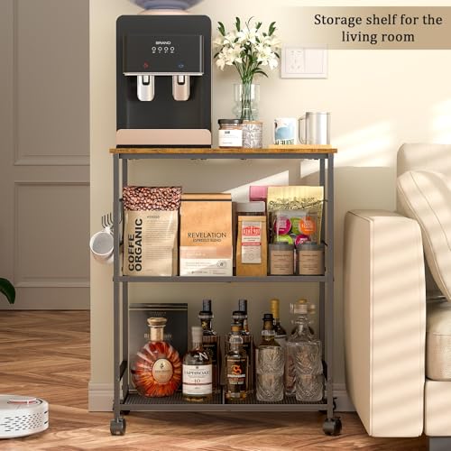 Rolling Kitchen Microwave Cart with Storage, Lockable Wheels S489447