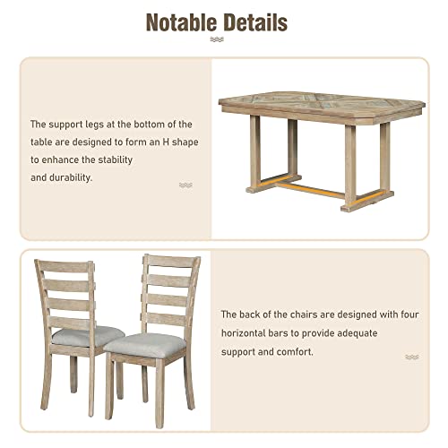 Merax 6-Piece Rubber Wood Dining Table Set with 4 Cushioned Chairs and Bench, Light Gray F5621