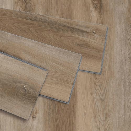 Interlocking Luxury Vinyl Flooring Wood-Look Planks SPC Rigid Core Waterproof Hickory Q852539