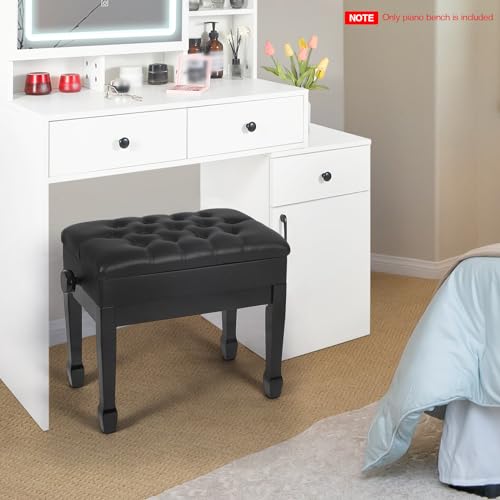 Adjustable Height Piano Bench with Storage, PU Leather Cushion, Brown X33267