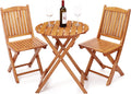 3Pcs Patio Bistro Set, Wood Folding Table Set, Outdoor Furniture Round Table for Garden Yard, Casual Bistro Table and Chairs Set of 2 for Condominium Pool Front Porch Beach, Wood