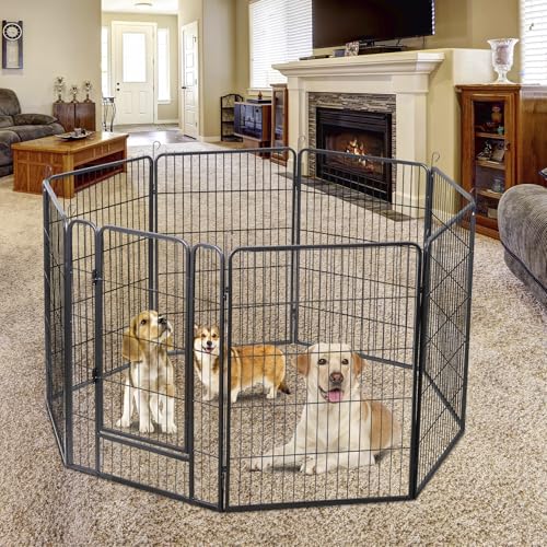 LEMY 16 Panels 32 in Metal Pet Playpen with Door, Black N86004