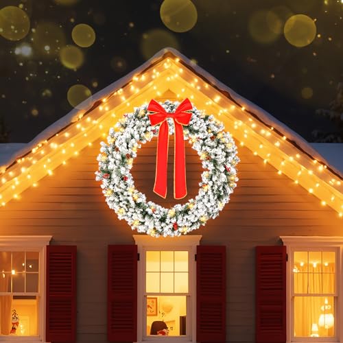 VINGLI 48 Inch Pre-lit Artificial Christmas Wreath with 150 LED Lights T885