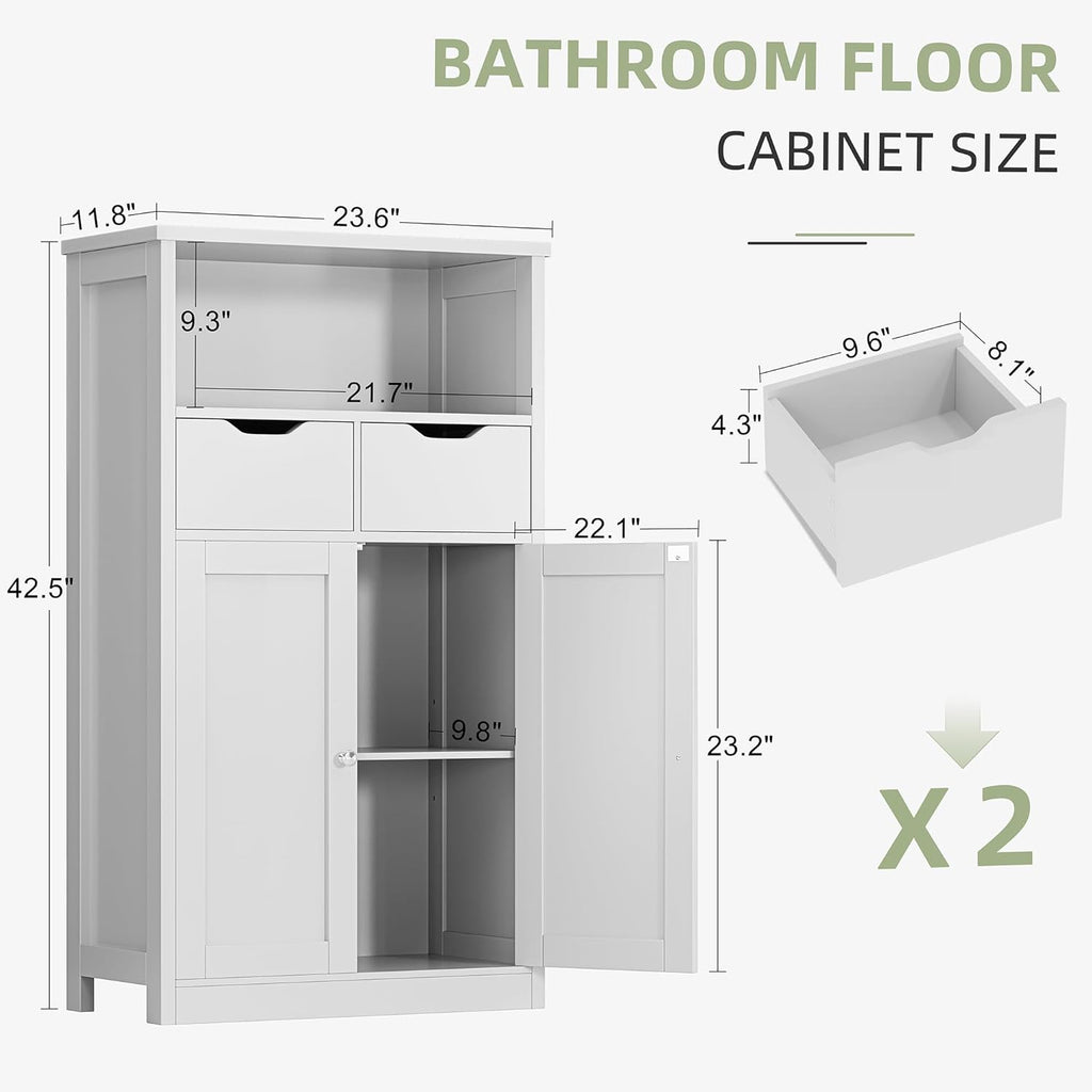 Shintenchi Floor Storage Cabinet with Doors and Drawers, White W381485