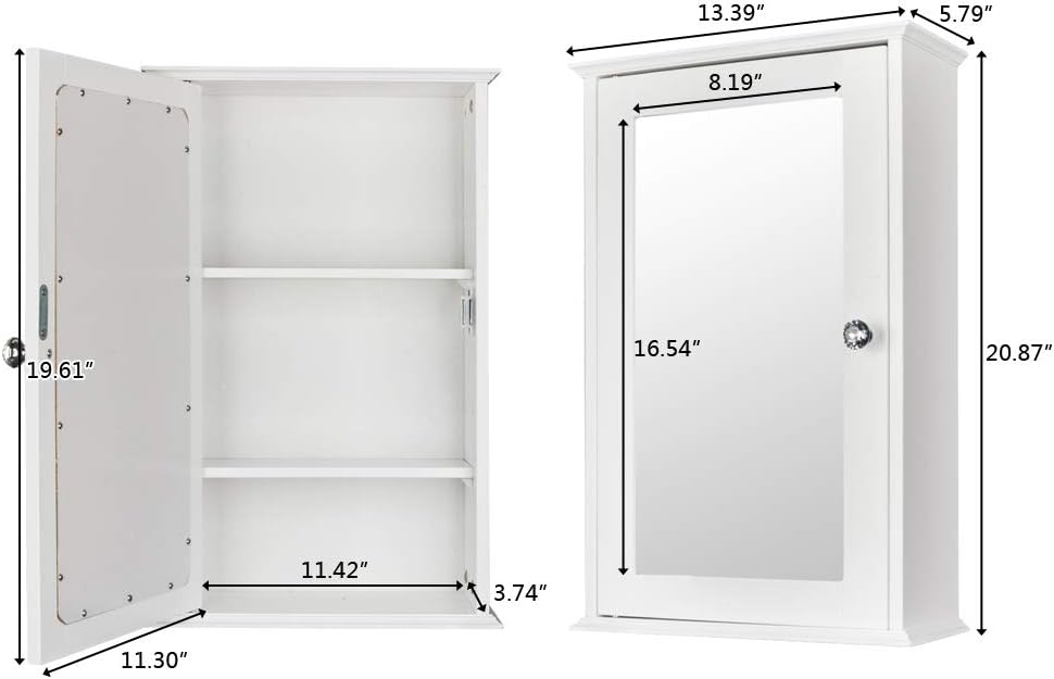 Karl home Wooden Medicine Cabinet White Wall Mounted with Mirror Door A808703