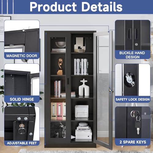 Metal Storage Cabinet with Doors and Shelves, 71" Locking Steel, White L799