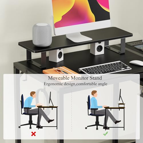 55 inch Computer Desk with Drawers, Power Outlet and LED Light, Rustic Brown K308484