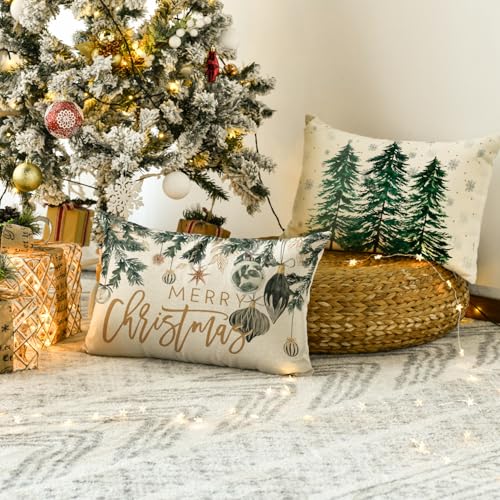 AVOIN colorlife Merry Christmas Trees Snowflake Throw Pillow Covers 18 x 18 Inch Set of 4 R125029
