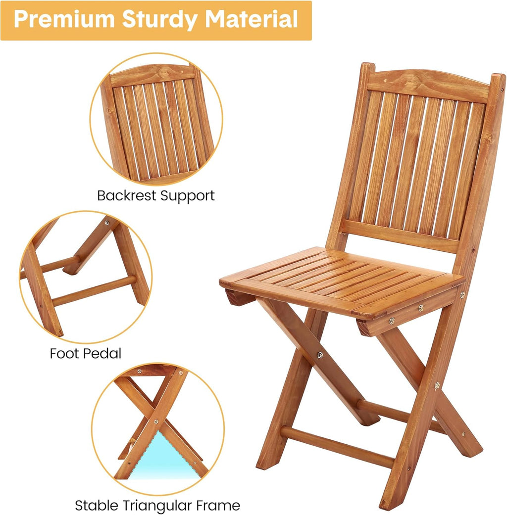 3Pcs Patio Bistro Set Wood Folding Table and 2 Chairs Outdoor Furniture X8767