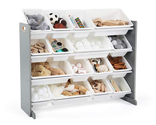 Humble Crew Supersized Toy Storage Organizer with 16 Removable Bins, Grey/White D772791