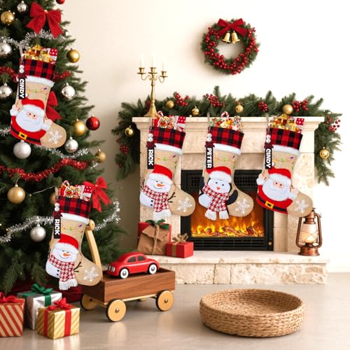 DEMIUKO 3PCS Christmas Stockings with Name Tags Snowman Santa Penguin F6894