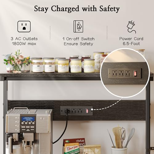 SUPERJARE Kitchen Bakers Rack with Power Outlet, Coffee Bar Table, Rustic Brown W637