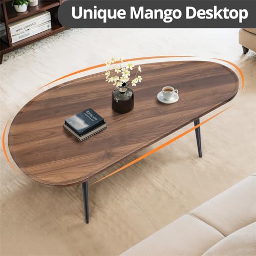 Oval Coffee Table with Metal Legs, Walnut Z407