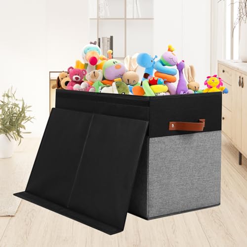 Large Toy Storage Box with Lid and Dividers for Kids, Beige and White X95078