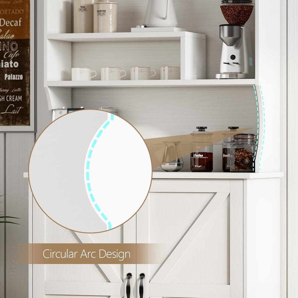 4 EVER WINNER Farmhouse Coffee Bar Cabinet with Hutch & Wine Rack, White U8140