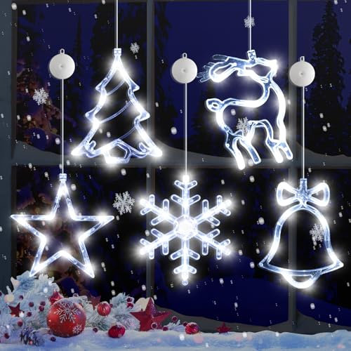 5Pack Christmas Window Lights Snowflake LED with Timer Battery Powered U214