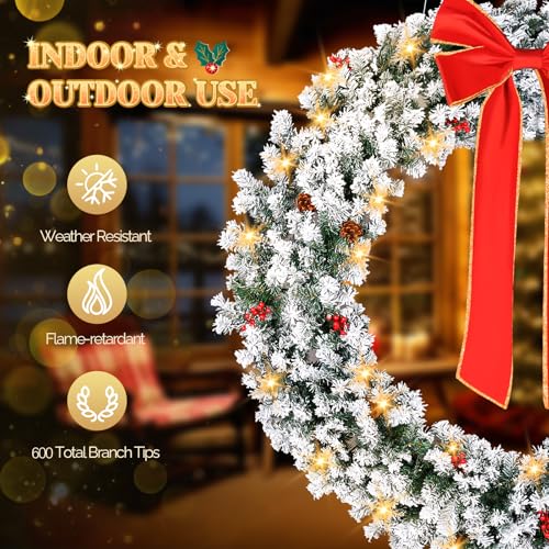 VINGLI 48 Inch Pre-lit Artificial Christmas Wreath with 150 LED Lights T885