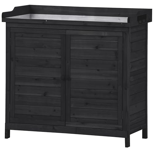 Merax 66" Outdoor Farmhouse Wooden Potting Bench Table with 2 Drawers and Cabinet, Brown U7933