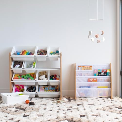 Humble Crew Kids Toy Storage Organizer with 12 Plastic Bins, Grey/White O74556