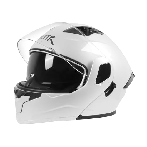 SPARK DOT Modular Flip-Up Dual Visor Motorcycle Helmet (Bright Black, Small) W8778