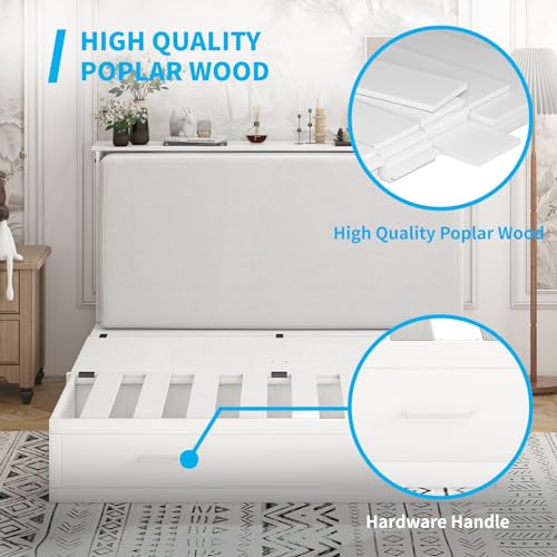Mjkone Queen Murphy Bed with Tri-Fold Mattress, Charging Station and Storage Drawers, Cherry O58055