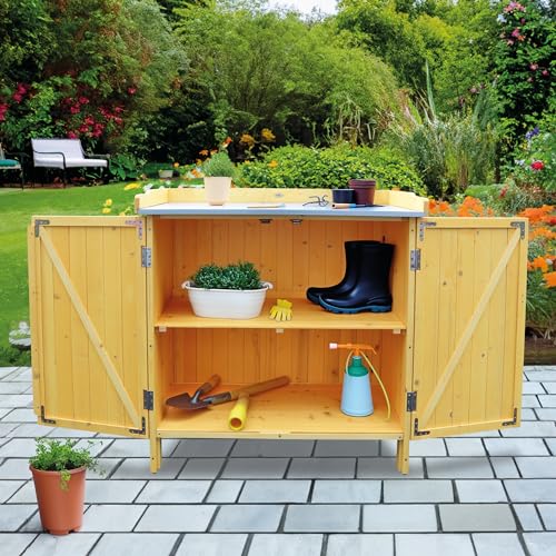 Outdoor Storage Cabinet with Potting Bench & Metal Tabletop V66120