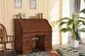 Roll Top Desk Solid Oak Wood - 54 Inch Deluxe Executive Rolltop Desk Burnished Walnut Stain for Home Office Secretary Organizer Roll Hutch Top Easy Assembly Quality Crafted Construction