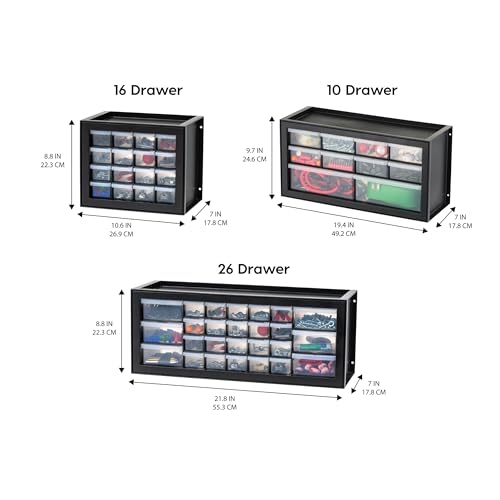 IRIS USA Plastic Drawer Storage Organizer, 24-Drawer Cabinet for Crafts Hardware Tools - Black I685821