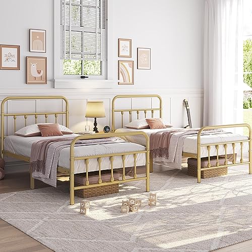 Yaheetech Classic Metal Platform Bed Frame with Victorian Headboard, Full Size Black T81083