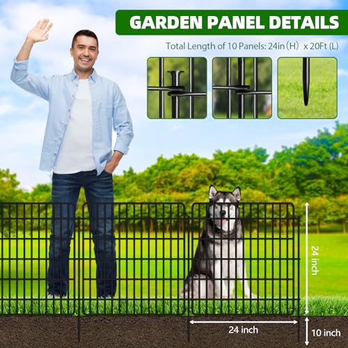10 Panels Garden Fencing Animal Barrier, 33in x 24ft Rustproof Dog Fence W482439